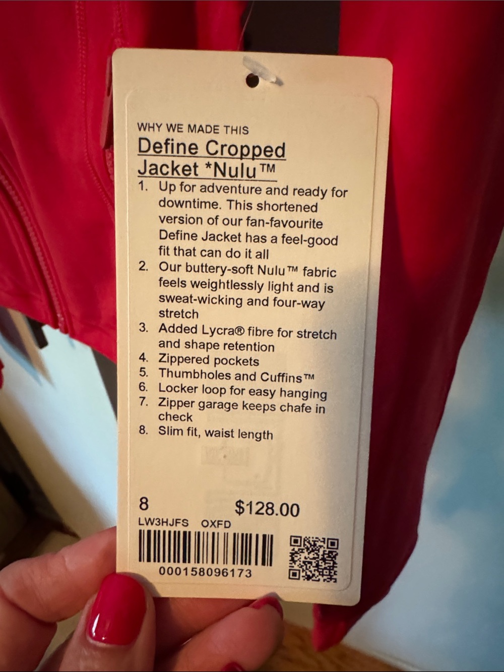 lululemon athletica Define Cropped Nulu Full-Zip Bomber Jacket Oxford Red size 8 - Picture 2 of 2